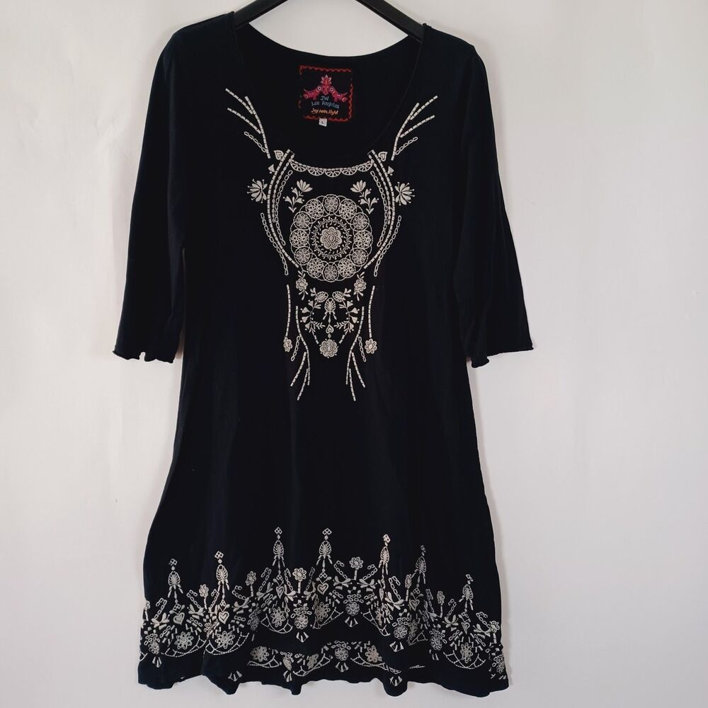 Johnny Was JWLA Dress Large Embroidered Stretch Boho Hippie Vntg Dreamcatcher‎